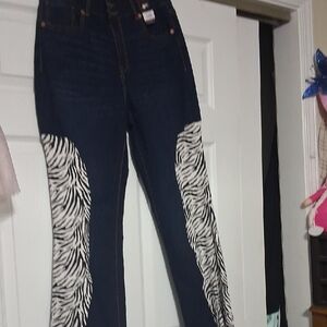 NOBO Dark Blue Jeans with Black & White Zebra Side Panels Sz 13 Juniors. $25.NWT